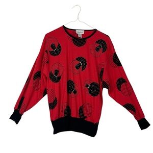 Vintage Stephanie Red Beaded Sequin Top Size M | 80s Glam Batwing Blouse